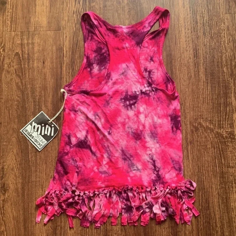Young Fabulous & Broke Top Tie Dye Tank Fringe Girls Sz 10 NWT - Picture 2 of 7